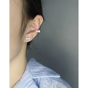 Elegant S925 sterling silver bow knot zircon ear cuff and stud earring set for women