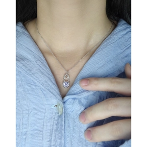 S925 sterling silver necklace with a sparkling purple heart zircon pendant on an O-chain