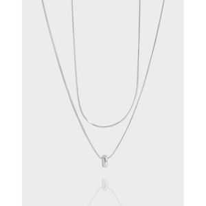 Minimalist 925 Sterling Silver Double Layer Snake Chain Necklace For Women Round Circle Pendant Geometric Jewelry Fine Gift