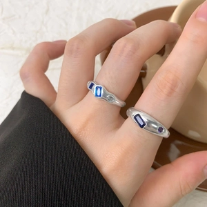 S925 sterling silver wavy geometric rings set with blue and purple zircon stones