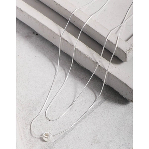 Minimalist S925 sterling silver double-layered snake chain necklace with circular pendant