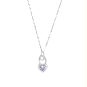 S925 sterling silver necklace featuring a purple heart zircon and twisted knot pendant