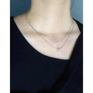 Minimalist S925 sterling silver double layer snake chain necklace with circular pendant