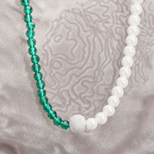 Elegant S925 silver necklace featuring green sandstone and asymmetrical pearl design