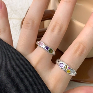 S925 sterling silver rings with colorful zircon inlays and star engraving details
