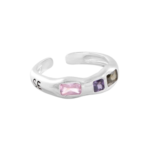 S925 silver wave ring featuring three rectangle pink purple and amber zircons