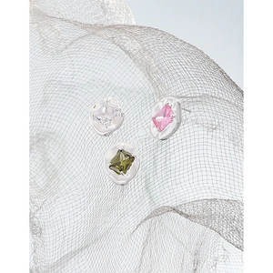 Minimalist S925 silver earrings set with asymmetrical textured metal and zircon stones