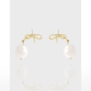 Bowknot Natural Baroque Pearl Earrings With 925 Sterling Silver Earring Post 18K Gold Plated Elegant Vintage Jewelry Women