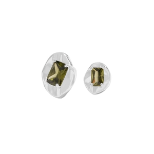 S925 sterling silver wrinkled earrings with asymmetrical green zircon center stones