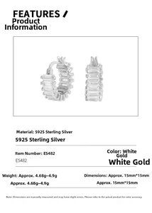 Detailed specs of S925 sterling silver square zircon earrings weighing 4.68g with 15mm size