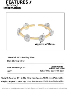 Detailed view of S925 sterling silver ring showing two-tone gold and silver plating