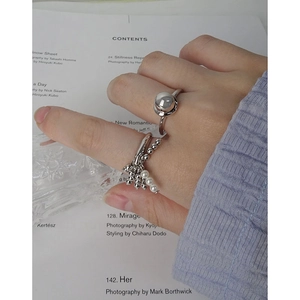 Minimalist S925 sterling silver open rings with metal bead and hanging pearls detail