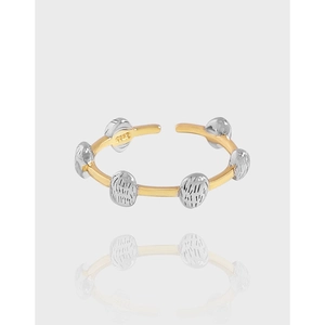 925 Sterling Silver Two Tone Open Ring Meteor Bean Design Gold Silver Plated Geometric Adjustable Finger Ring For Women Jewelry
