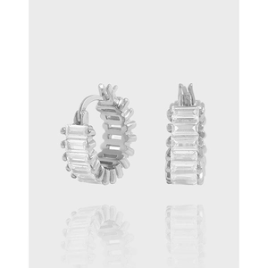 925 Sterling Silver Baguette Zirconia Hoop Earrings For Women Minimalist Dainty Square Stone Huggie Earrings Jewelry Gift