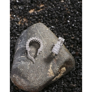 Minimalist S925 sterling silver huggie earrings featuring baguette-cut cubic zirconia stones