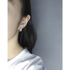 Minimalist S925 silver hoop earrings with pave set rectangular zircon crystals for women