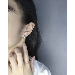 Minimalist S925 sterling silver square zircon stud earrings for women shown on model
