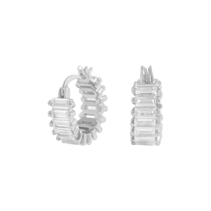 Minimalist S925 silver hoop earrings featuring micro-pave baguette zirconia stones