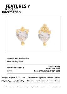 Détails des boucles d'oreilles cœur en argent S925 avec dimensions et spécifications