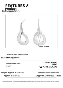 Macro detail of S925 sterling silver irregular hoop earrings with 30mm diameter dimensions