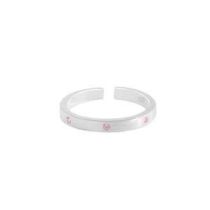 Minimalist S925 sterling silver brushed ring with three inlaid pink zircon gemstones