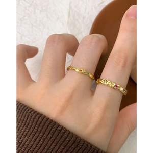Ensemble de bagues en argent S925 doré avec texture irrégulière et zircons de couleur