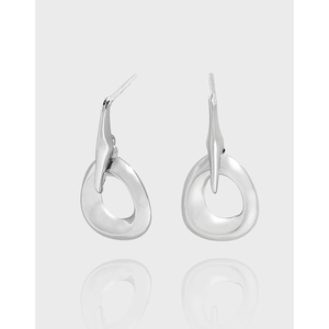 Minimalist 925 Sterling Silver Irregular Geometric Ring Stud Earrings For Women High Polish Liquid Metal Effect Jewelry Gift