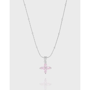925 Sterling Silver Cherry Blossom Necklace For Women Korean Minimalist Pink Zirconia Flower Pendant Clavicle Chain Jewelry