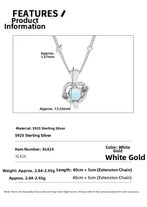 Spécifications de taille du pendentif cœur en argent S925 avec pierre de lune