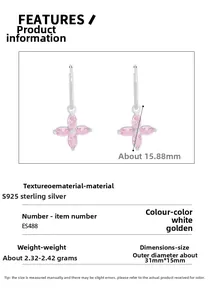 Détails des boucles d'oreilles fleur de cerisier en argent S925 avec zircons roses