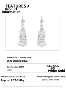 Detailed view of S925 sterling silver earrings with irregular pearls and measurements