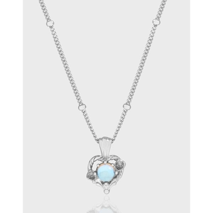 Collier Pendentif Cœur en Argent Sterling 925 pour Femme Élégante Pierre de Lune Artificielle Minimaliste Chaîne à Billes Style INS