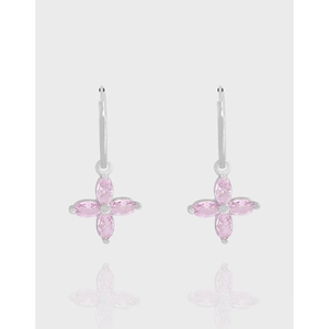 Boucles D'oreilles Créoles Fleur Cerisier Zircon Rose Argent Sterling 925 Bijoux Élégants Pour Femmes