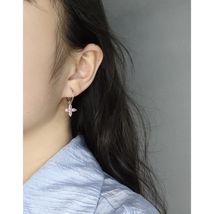 Boucles d'oreilles créoles minimalistes en argent S925 avec pendentif cerisier rose