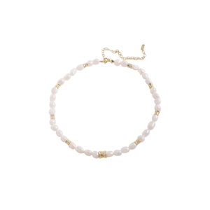 Collier élégant en perles d'argent S925 avec perles dorées et chaîne réglable dorée