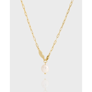S925 Sterling Silver Freshwater Pearl Necklace For Women 18K Gold Plated Paperclip Chain Heart Pendant Luxury Jewelry