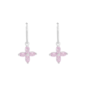 Créoles en argent S925 avec pendentifs fleur de cerisier en zircon rose au style épuré