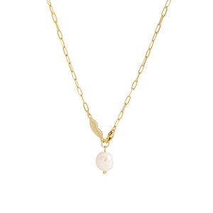 Minimalist gold S925 silver paperclip chain necklace with a lustrous white baroque pearl