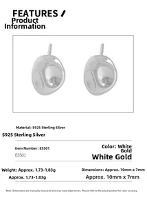 Details zu S925 Sterling Silber Ohrringen mit unregelmäßiger Textur und Maßen