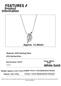 Spécifications du collier en argent S925 avec pendentif irrégulier et dimensions précises