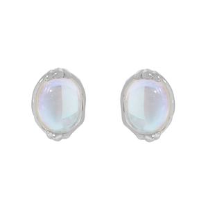 Minimalist S925 sterling silver stud earrings with oval moonstone and rainbow luster