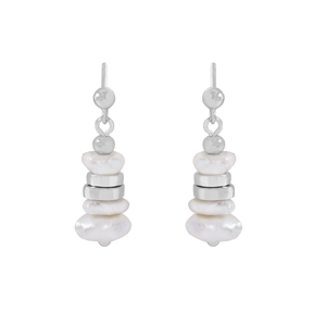 Minimalist S925 sterling silver drop earrings with irregular baroque pearls in silver finish