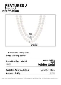 Detail specifications of 110cm S925 sterling silver pearl necklace with 6mm pearls