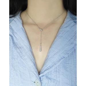 Collier en Y élégant en argent sterling S925 avec pendentif goutte d'eau coulissant poli