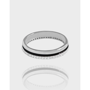 Minimalist 925 Sterling Silver Zirconia Ring For Women Korean Style Black Enamel Inlaid Geometric Fashion Finger Ring Jewelry