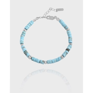 Korean Style Minimalist 925 Sterling Silver Turquoise Bracelet For Women Geometric Beaded Adjustable Fine Jewelry Accessory Gift