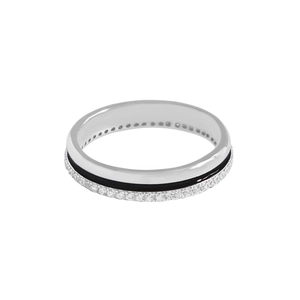 Minimalist S925 sterling silver ring with black enamel inlay and sparkling zircon stones