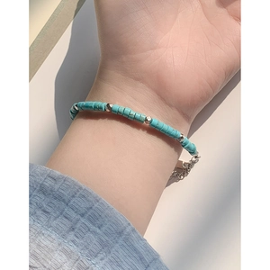 Minimalist S925 sterling silver beaded bracelet with turquoise and faceted silver beads