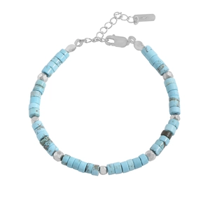 Minimalist S925 sterling silver beaded bracelet with natural blue turquoise stones