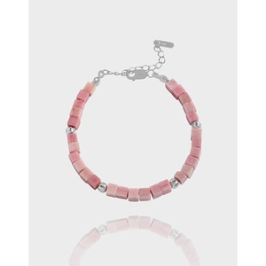 925 Sterling Silver Rhodochrosite Beaded Bracelet For Women Minimalist Korean Style Pink Gemstone Adjustable Bracelet Jewelry Gift